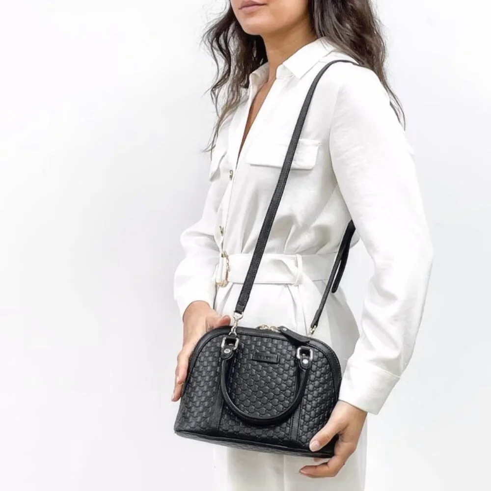 NEW GUCCI MicroGuccissima GG Crossbody Black Leather Dome Bag Small $1,950